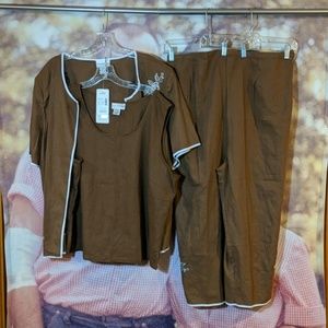 3X Brown 3PC  Tank, Short Sleeve Jacket, Jeans